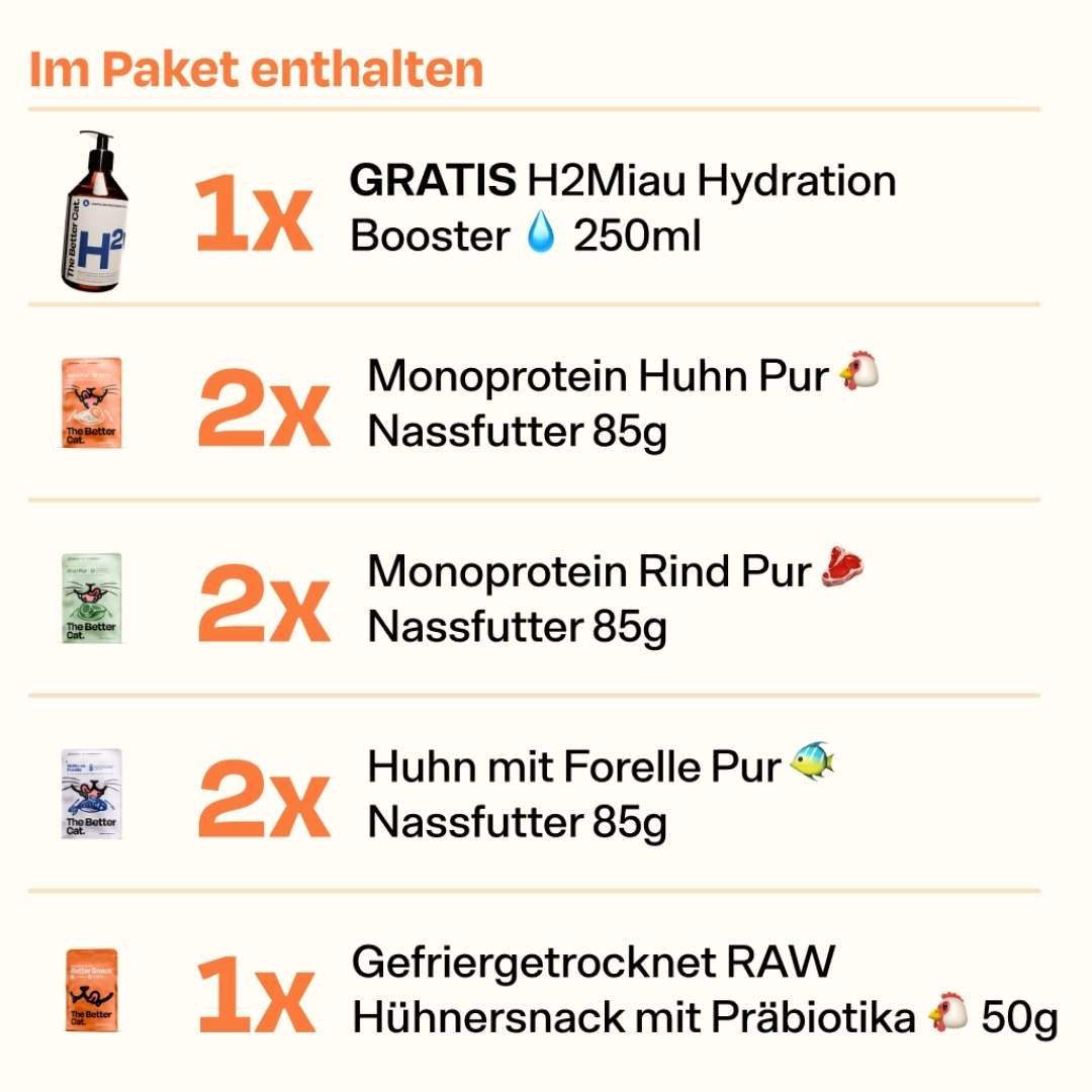 Nassfutter Starterpack inkl. GRATIS H2Miau Hydration Booster