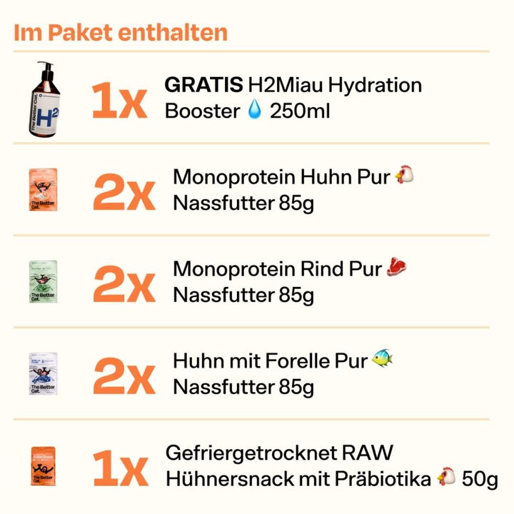 Nassfutter Starterpack inkl. GRATIS H2Miau Hydration Booster